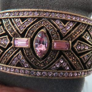 art deco HEIDI DAUS bronzetone wide snap BRACELET Swarovski crystal pink NEW